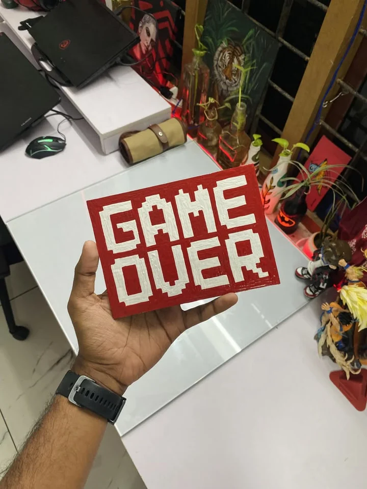 Game Over Red White Lettering Acrylic Decor