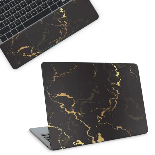 Black Gold Marble Top And Laptop Skin