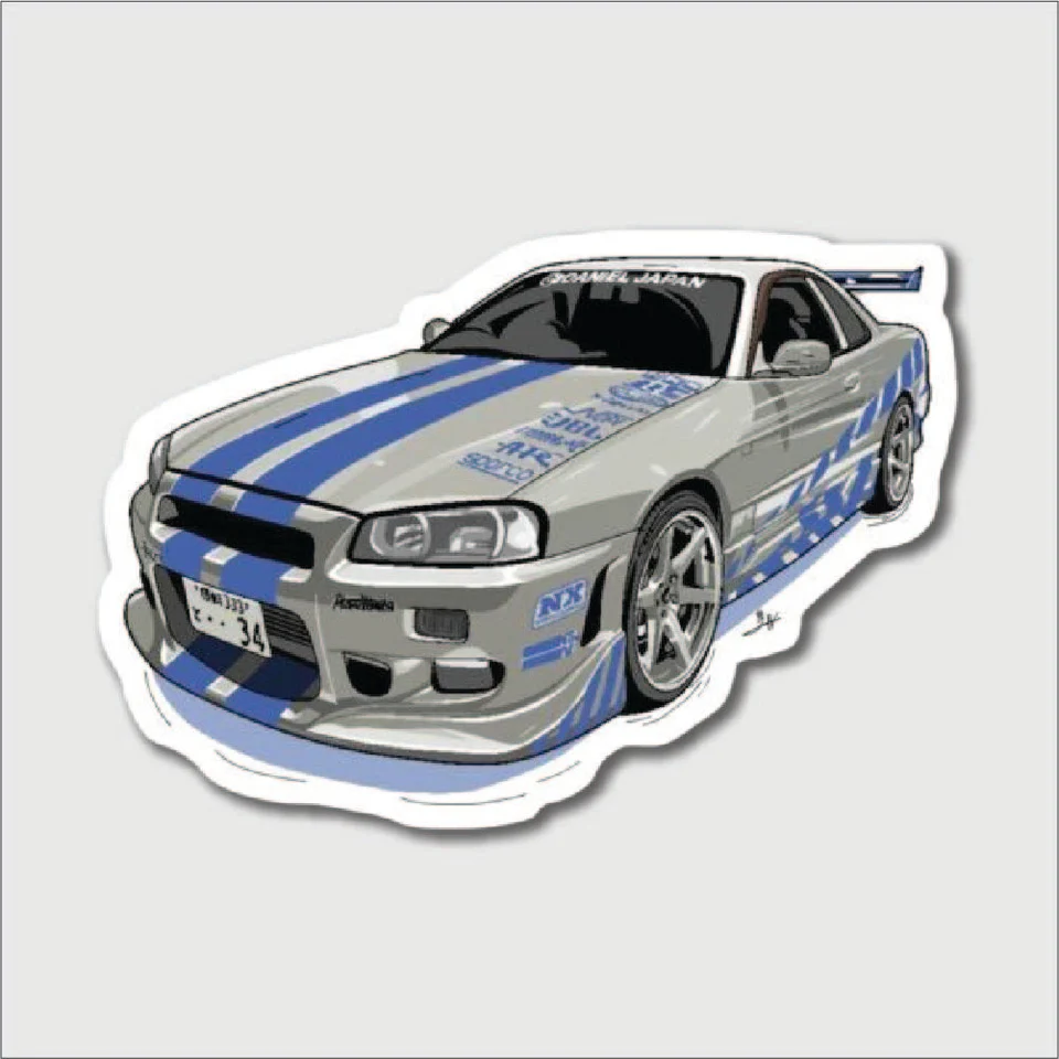 Silver Nissan Skyline GTR Blue Stripes Sticker