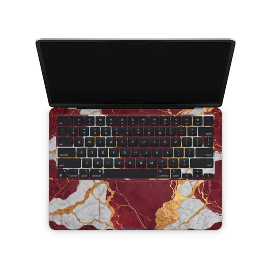Red White Gold Marble Keyboard And MacBook Skin