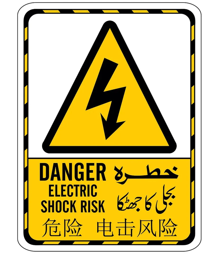 Danger Electric Shock Risk Multilingual Sign