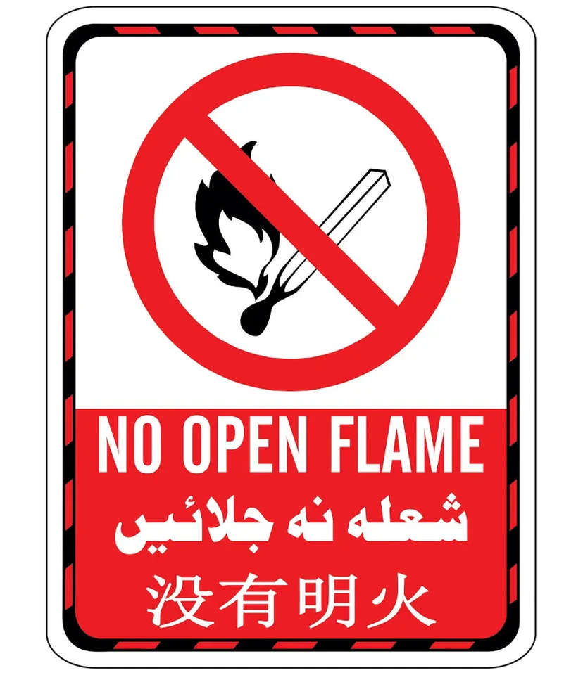 No Open Flame Multilingual Sign
