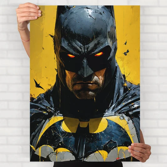 Batman Dark Portrait Yellow Background Poster