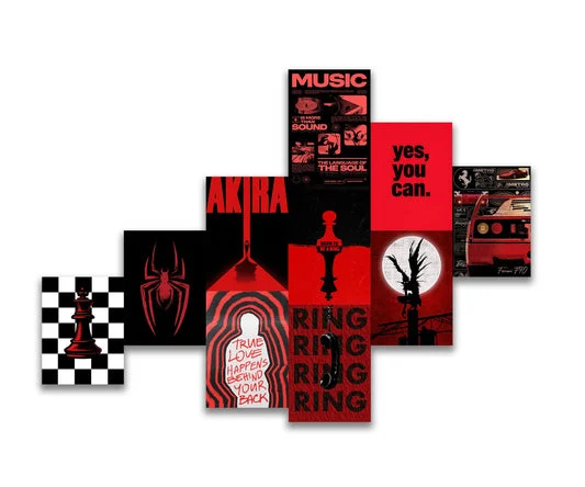 Red Black Japanese Music Typography Poster Wall Set Poster