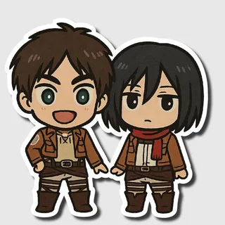 Attack On Titan Eren And Mikasa Chibi Sticker