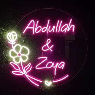 Abdullah And Zoya Pink Floral Names Neon Sign