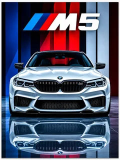 BMW M5 Front View Red Blue Poster